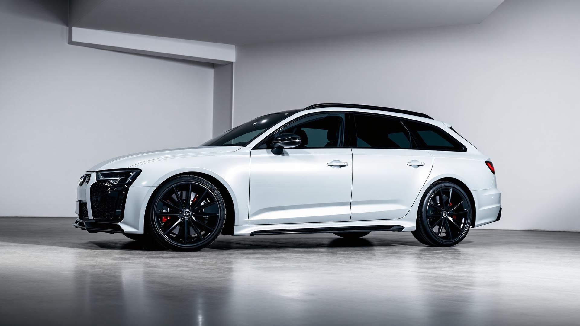 Audi RS6 Avant in a minimalist concrete gallery